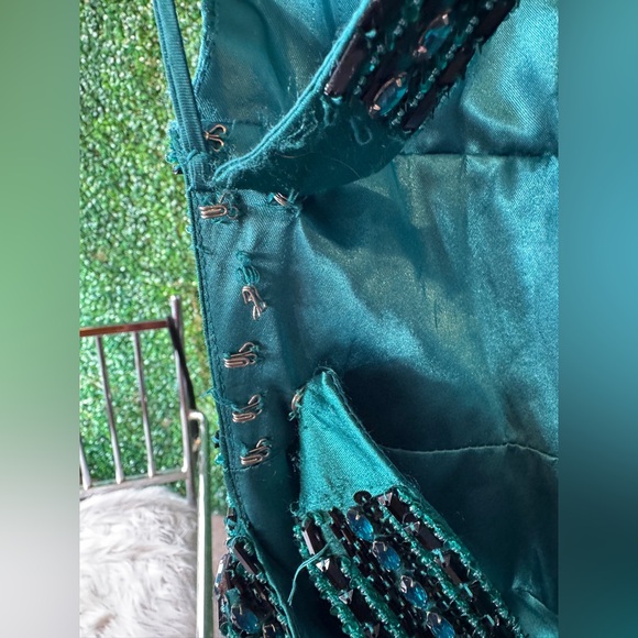 New Mori Lee Black & Teal Satin/Sequin Formal Evening Gown - Picture 13 of 16